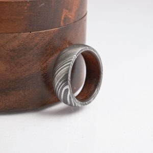 Damascus Steel Ring with Wooden Inner – Men's Wedding Band in Gift Box